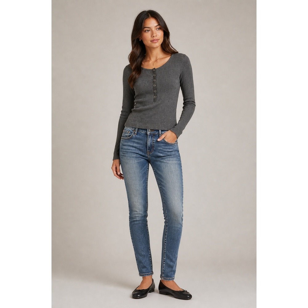 Zara Top Womens Small Gray Henley Ribbed Long Sleeve Casual Basics